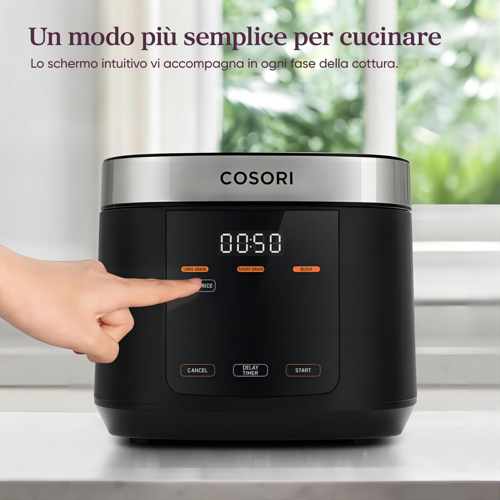 COSORI Cuociriso Elettrico 1,8L, 17 Programmi, Pentola Cuociriso, Ceramico | 1-10 Persone e Logica Fuzzy, Vaporiera con Cestello in Acciaio Inox, Timer e Mantenimento Calore, 50 Ricette incluse