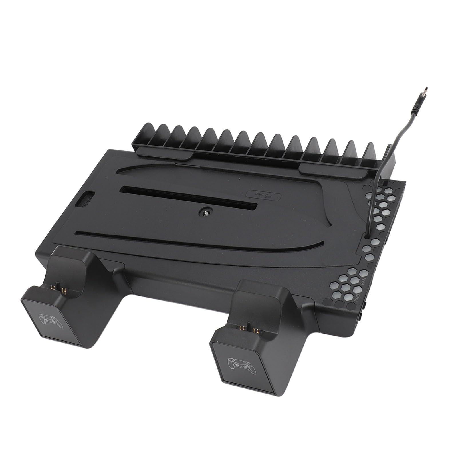 Hamwesh Supporto di Raffreddamento RGB, Stazione di Raffreddamento con Ventola Regolabile da 5000 Giri/min, Doppio Dock di Ricarica con Organizer per Cuffie a Disco per Controller Console