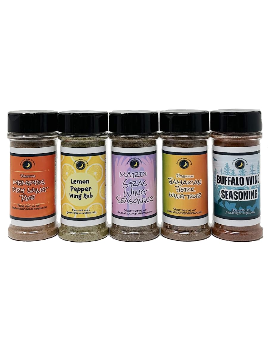Chicken Wing Seasoning | Variety 5 Pack | Large Shakers | Memphis Dry Wing Rub | Buffalo Seasoning | Lemon Pepper | Jamaican Jerk | Mardi Gras | Premium | Crafted in Small Batches | Savory Chicken Wing Seasoning Variety 5-Pack – Perfect for Every Occasion!