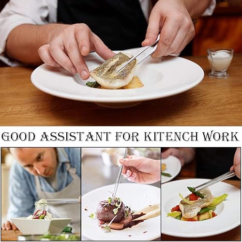 Miniatura 6 de Pinzas de cocina de acero inoxidable de 12 pulgadas de largo, pinzas de alimentos grandes resistentes con puntas dentadas de precisión para cocinar