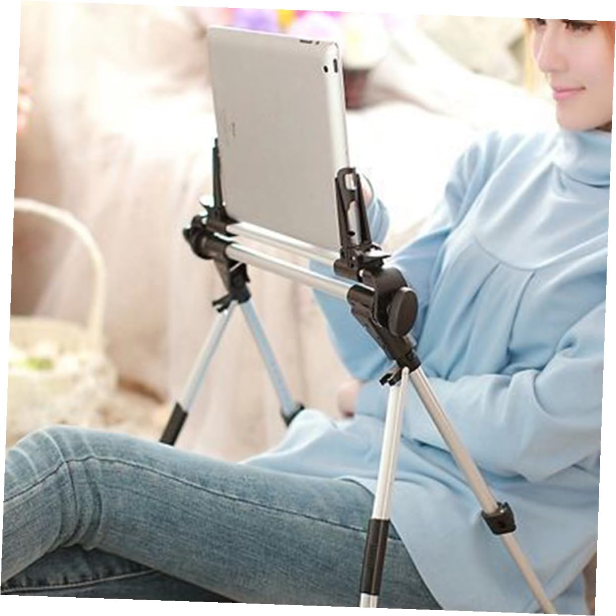 jojofuny Supporto per Tablet in Lega di Alluminio Argento Rustproof Salvaspazio Supporto Multiangolo Regolabile per Smartphone e Tablet PC