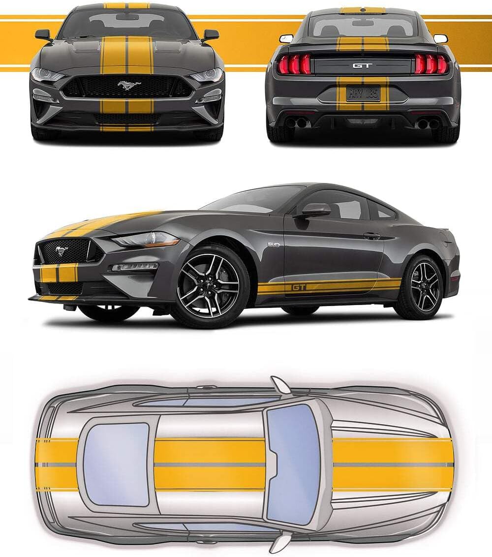 Dual 7.9"" Racing Stripes with Pins Air Release Self Healing Vinyl fits Ford Mustang 2015 to 2023