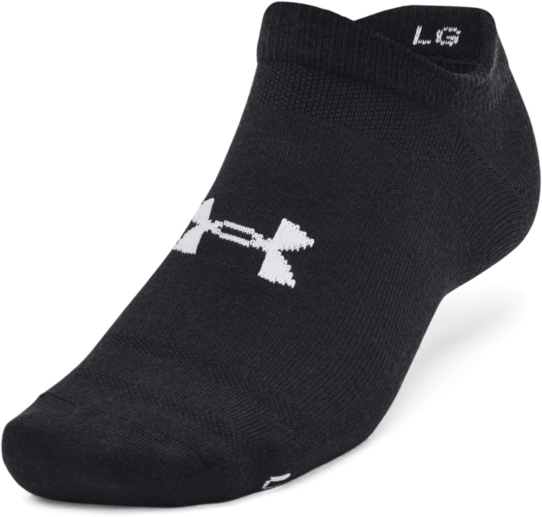 Under Armour Unisex Adult Essential No Show Socks (6 Pairs) (002) Black / Black / Halo Gray Small