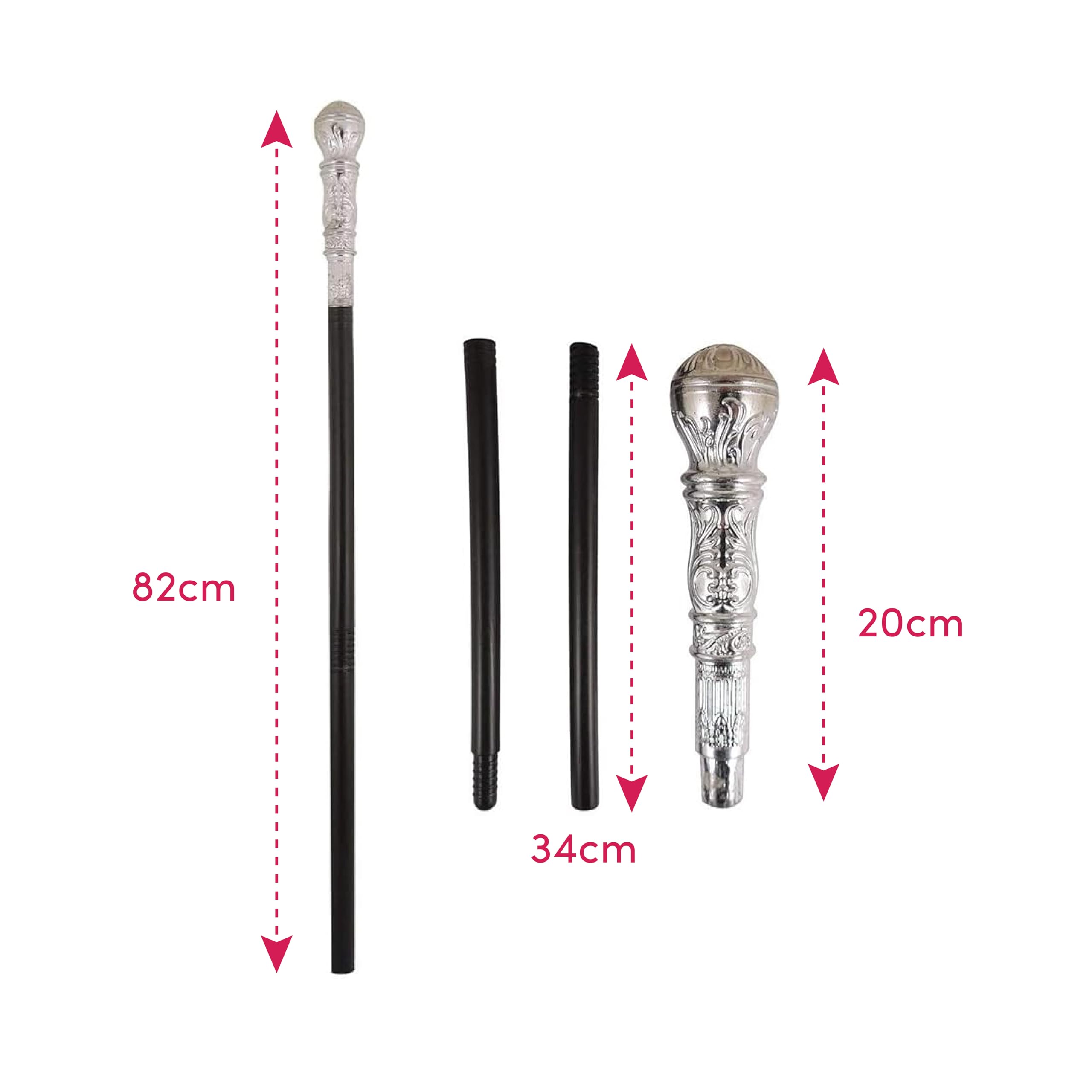 MAKI FASHIONS Pimp Cane, Silver Top Fancy Dress Cane, Decorative Costume Walking Stick for 70s Gangster - Image 3