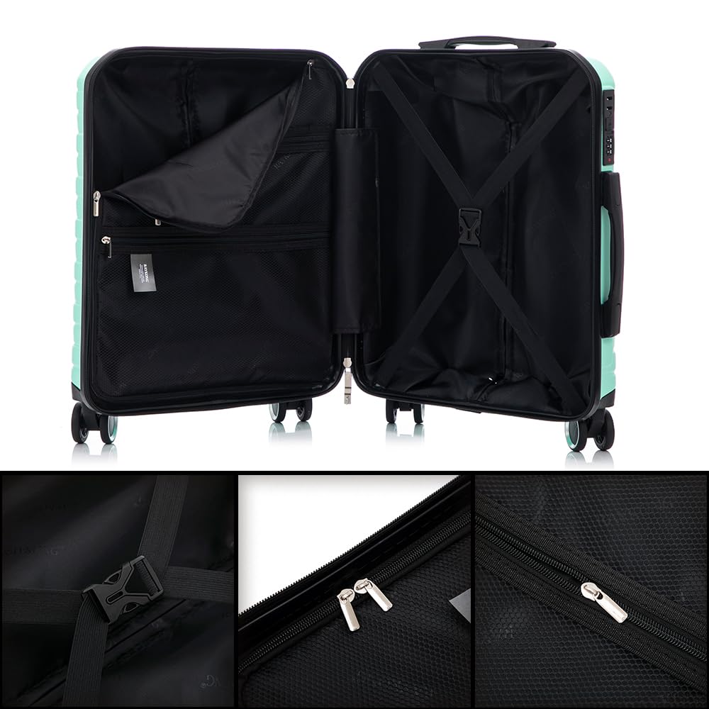 RAYKONG Maleta de Cabina 55x40x20cm Policarbonato (40L) semirígida Trolley pequeño Equipaje de Mano 4 Ruedas giratorios a 360º Cierre numérico (Menta)