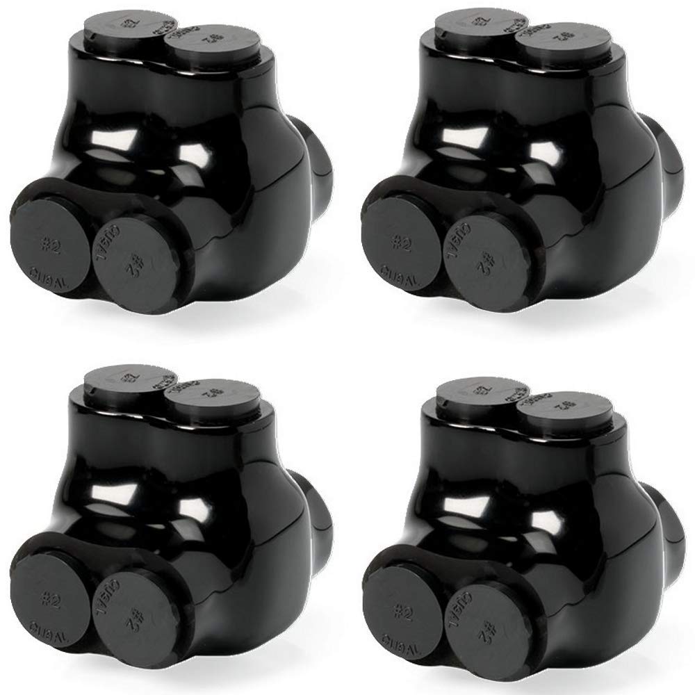 4Pack 2/0AWG-6AWG 2-Port Dual Entry Black PVC Insulated Aluminium Lug Wire Connector