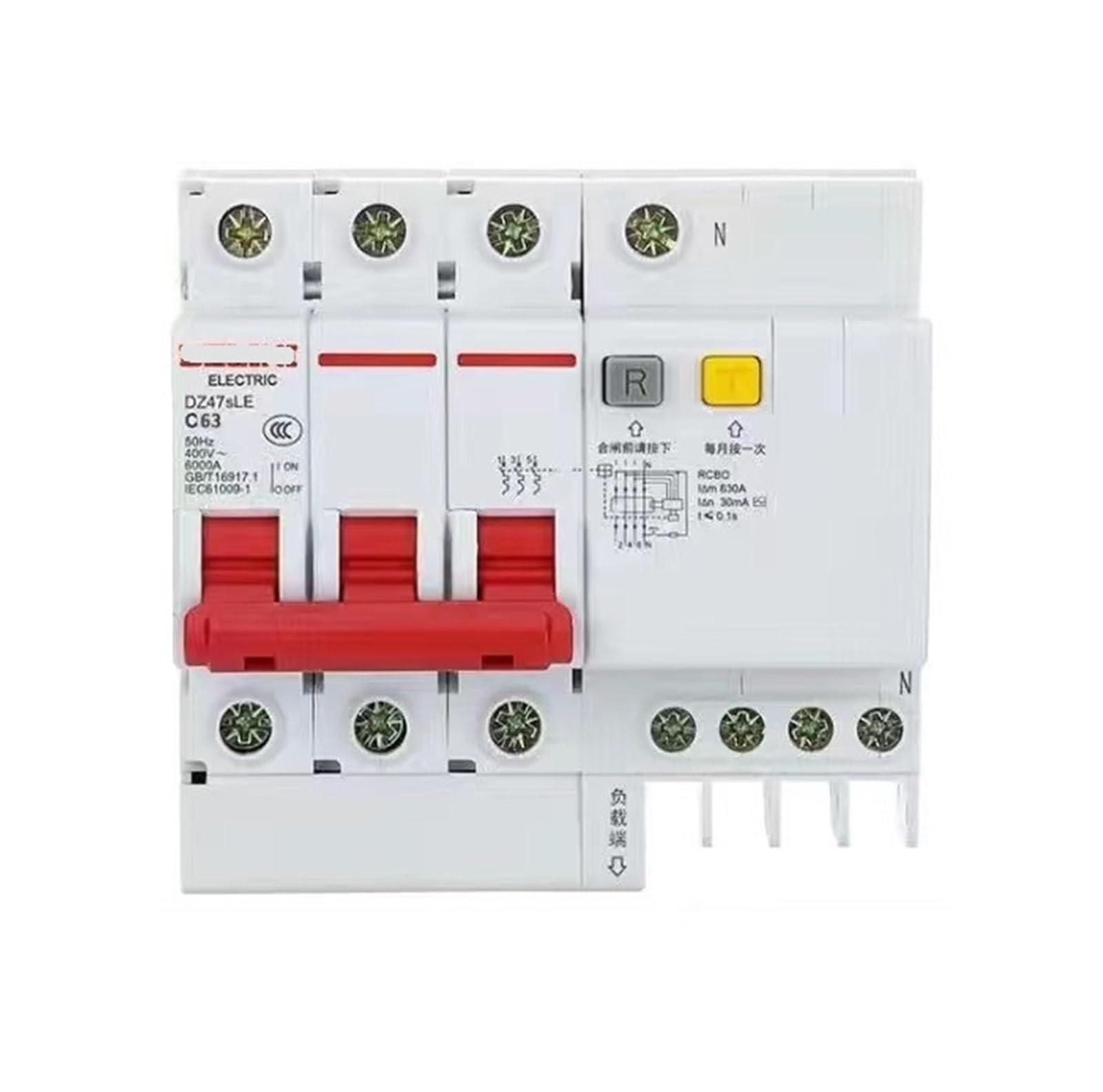 Leakage Protection Circuit Breaker 3P+N air Switch with Leakage Protection 32A 20A 40A 63A(DZ47SLE-3P+N-C63A)