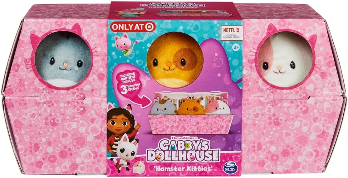 Hamster Kitties toy set in pink box with Gabby's Dollhouse branding