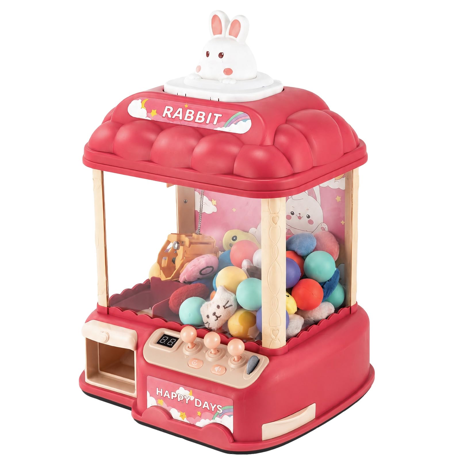 Claw Machine for Kids, Mini Arcade Game with 30 Dolls & 20 Eggs, Red