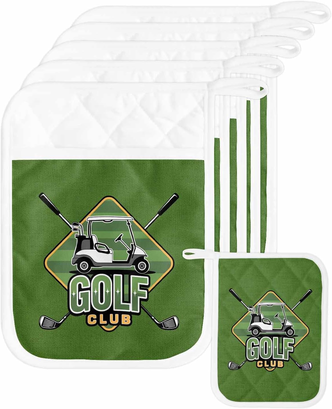 5 Pack Pot Holder with Pocket,Golf Club Sports Kitchen Potholders Heat Proof Non Slip Pot Holders Sets,Green Hot Pads Potholder for Cooking Baking BBQ