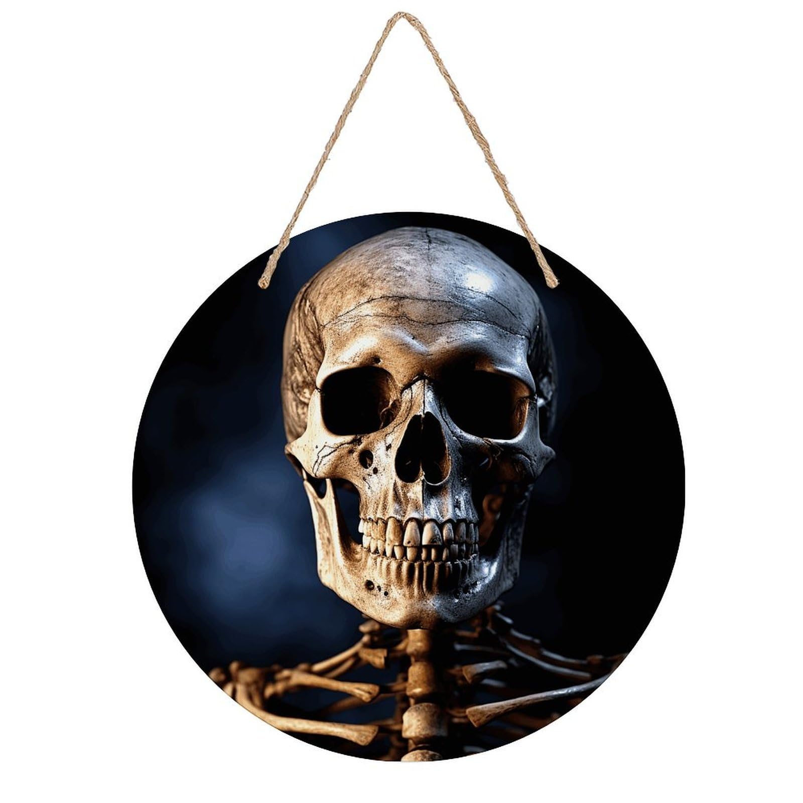 Adfgyerh Style Skeleton Room Decor，Round Wooden Board Painting，Wall Art，Easy To Hang，Wall Decor ，Suitable For Homes, Offices, Holidays, Bars, Cafes, And Other Venues.