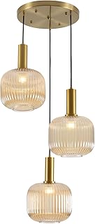 BOKT Gold Cluster Globe Glass Ceiling Chandelier 3-Light Amber Hanging P...
