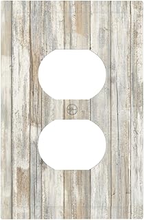 Rustic Vintage White/Gray Wood Wooden 1-Gang Duplex Device Receptacle Wall Plate Electrical Outlet Covers Old Country Farm Kitchen Barn Decorative Replacement Light Switch Socket Plug Faceplate Covers