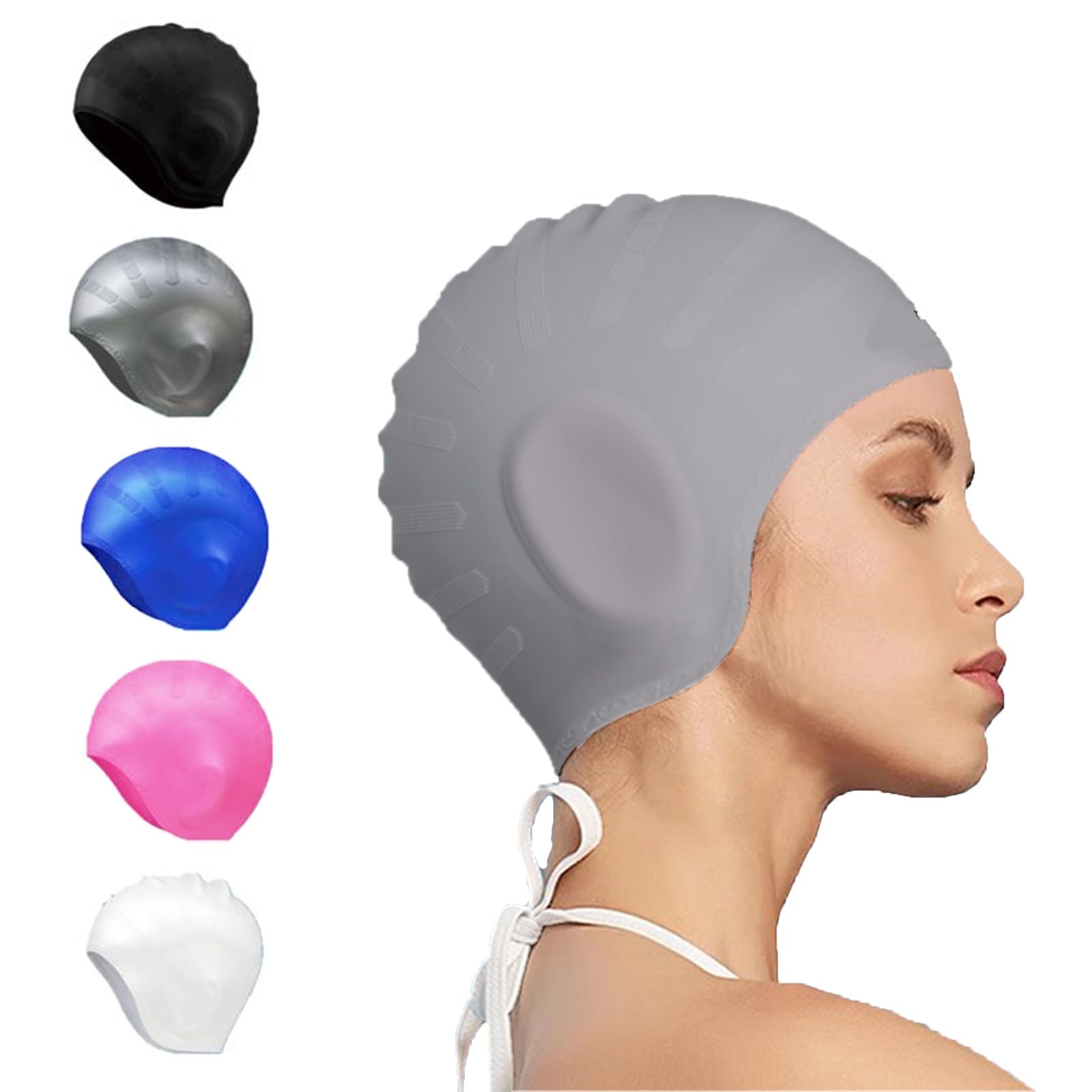 Bonnet De Bain Silicone Imperméable – Protection Oreilles 3D – Unisexe, Grand Format – Anti-déchirure, Résistant Au Chlore – Pour Cheveux Longs, Locks, Tous Types