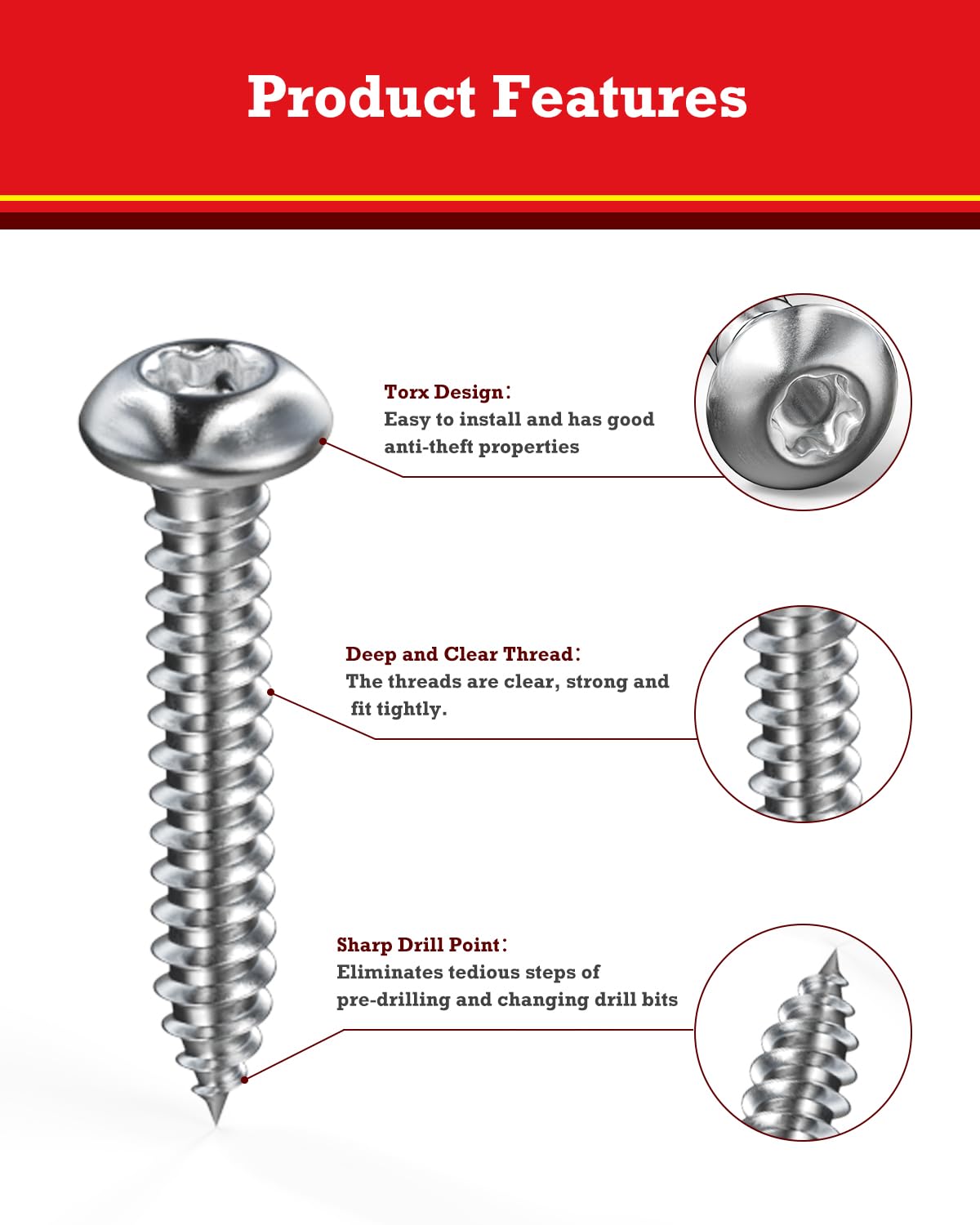 YOOPIN 60PCS Torx Security Screws M5×25mm, 304 Stainless Steel Screws 25mm, Torx Pan Head Screw - Image 2