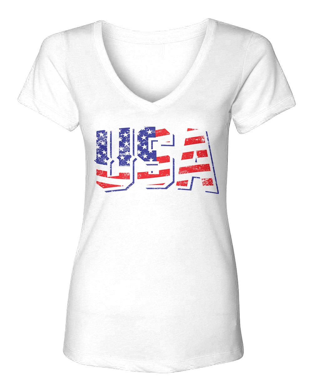 USA - Retro American Flag Stars & Stripes Women's V-Neck T-Shirt