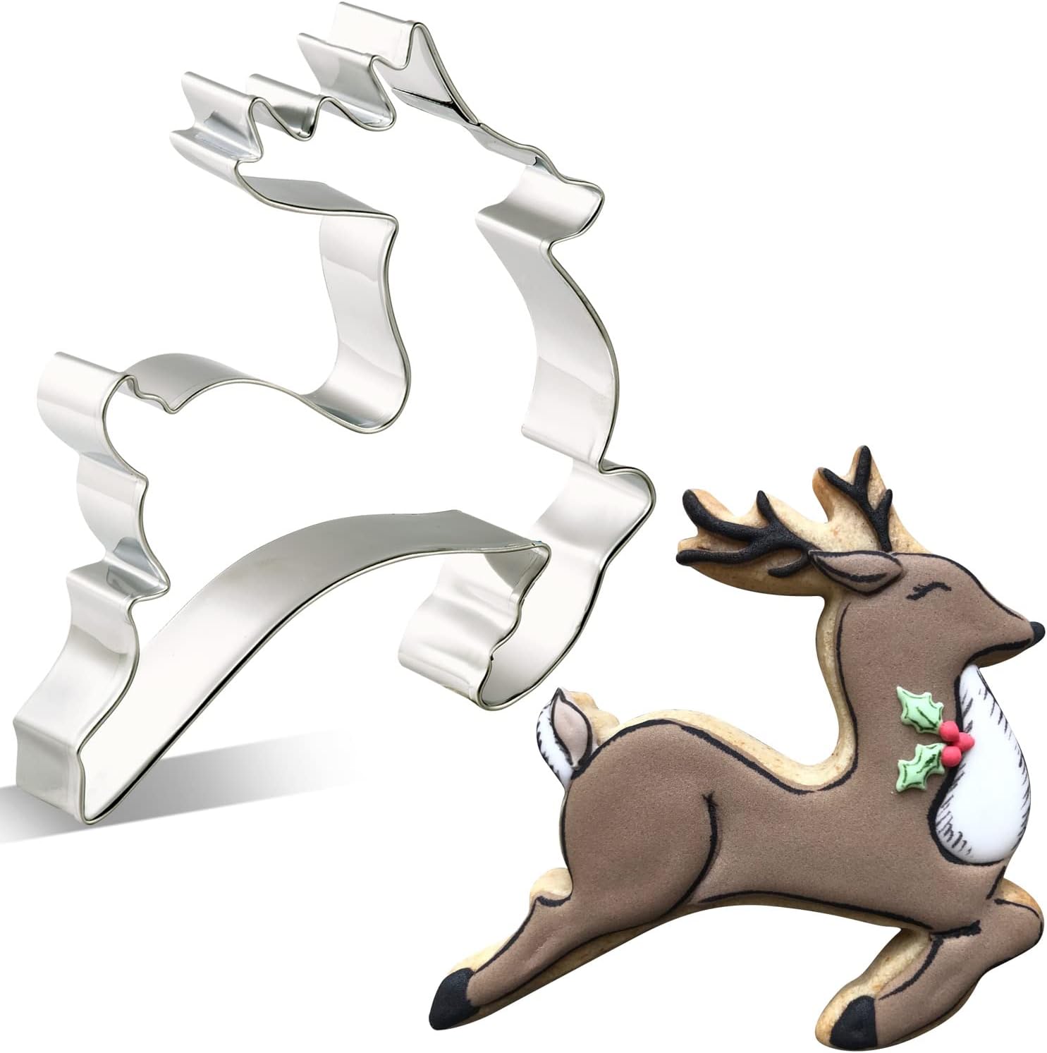 KENIAO Christmas Reindeer Cookie Cutter - 3.9 x 4.3 inches - Stainless Steel