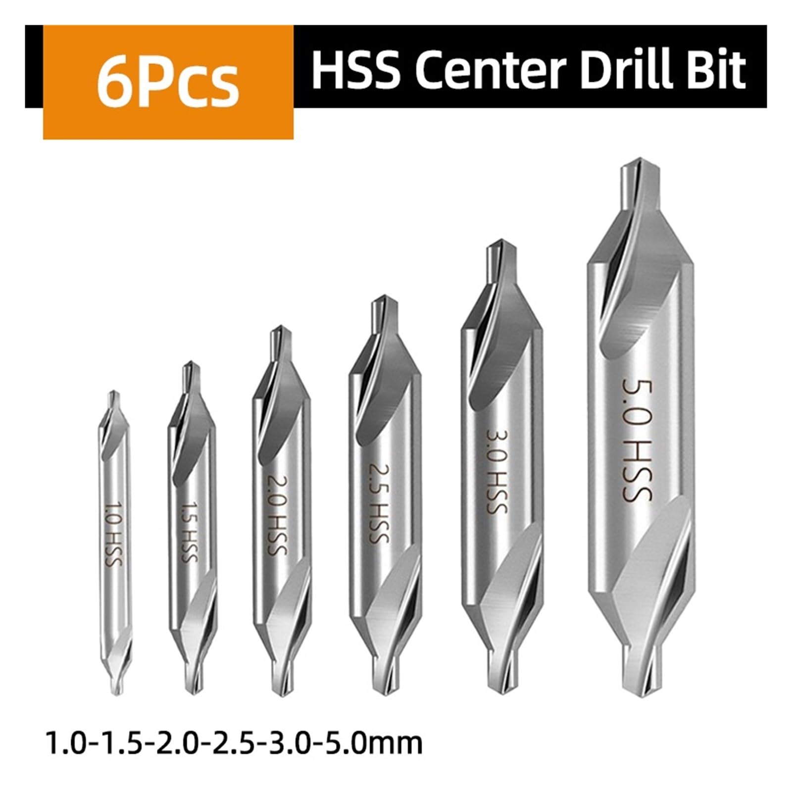Brocas centrales Brocas avellanadoras combinadas de centro HSS con ángulo de 60 grados, 1,0, 1,5, 2,0, 2,5, 3,5 mm, tipo A, sin cono protector.