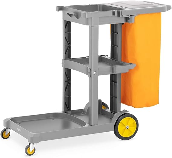Carrello Per Pulizie Con Ruote E Sacchetto 78L - Carrello Portautensili Per Hotel, Scuole E Uffici, Grigio - Foto 8