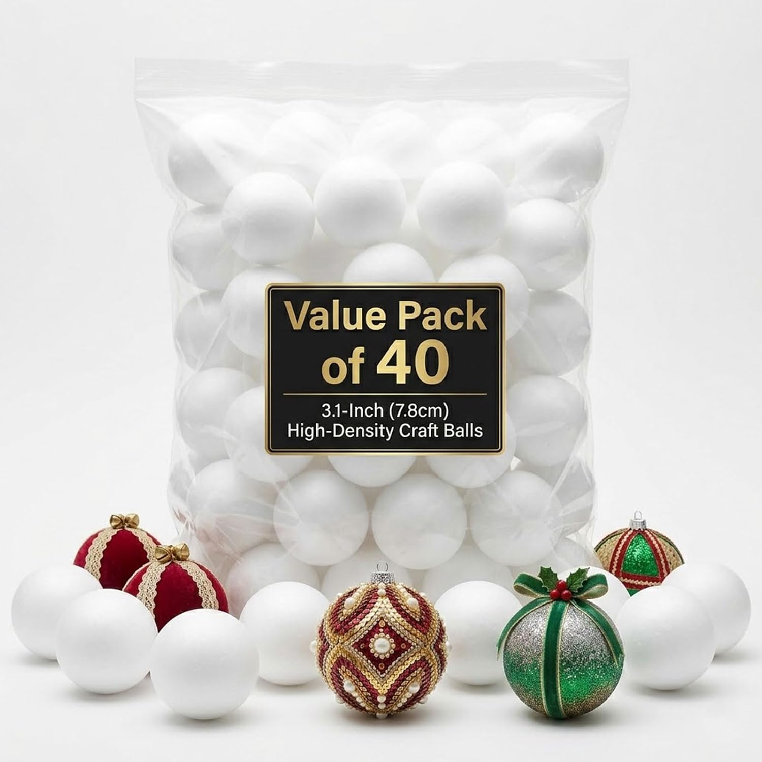 40 Pcs Styrofoam Balls 3 Inch - 3.1" White Foam Balls for Crafts - Smooth Polystyrene Spheres for DIY Ornaments, Solar System Models, Wedding & Floral Decor, School Projects