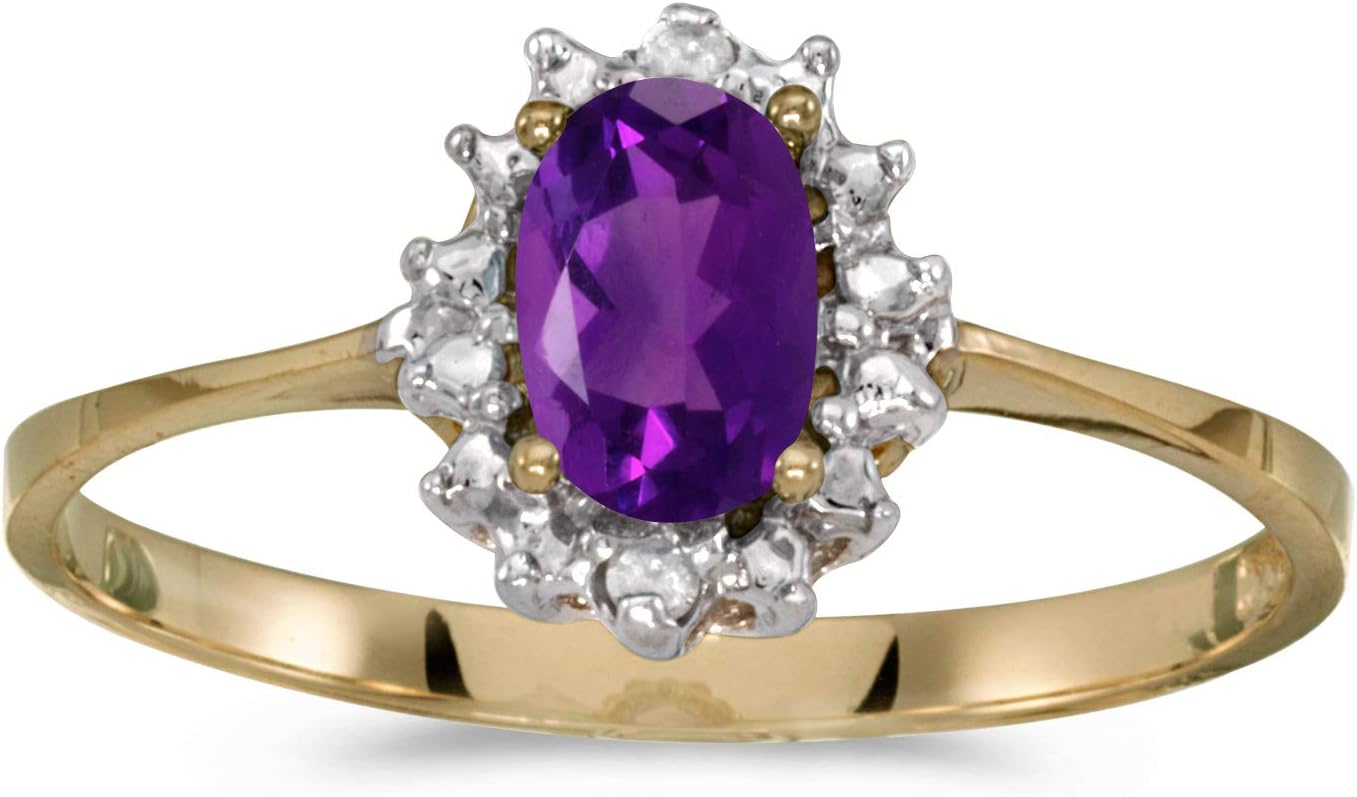 10k Yellow Gold Oval Amethyst And Diamond Ring