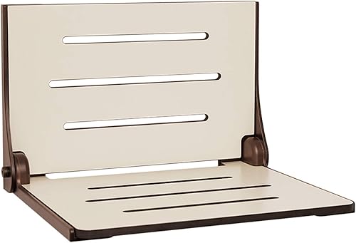 Seachrome Lift-Assist Silhouette - Ducha plegable con respaldo alto, asiento de almendra con marco de bronce