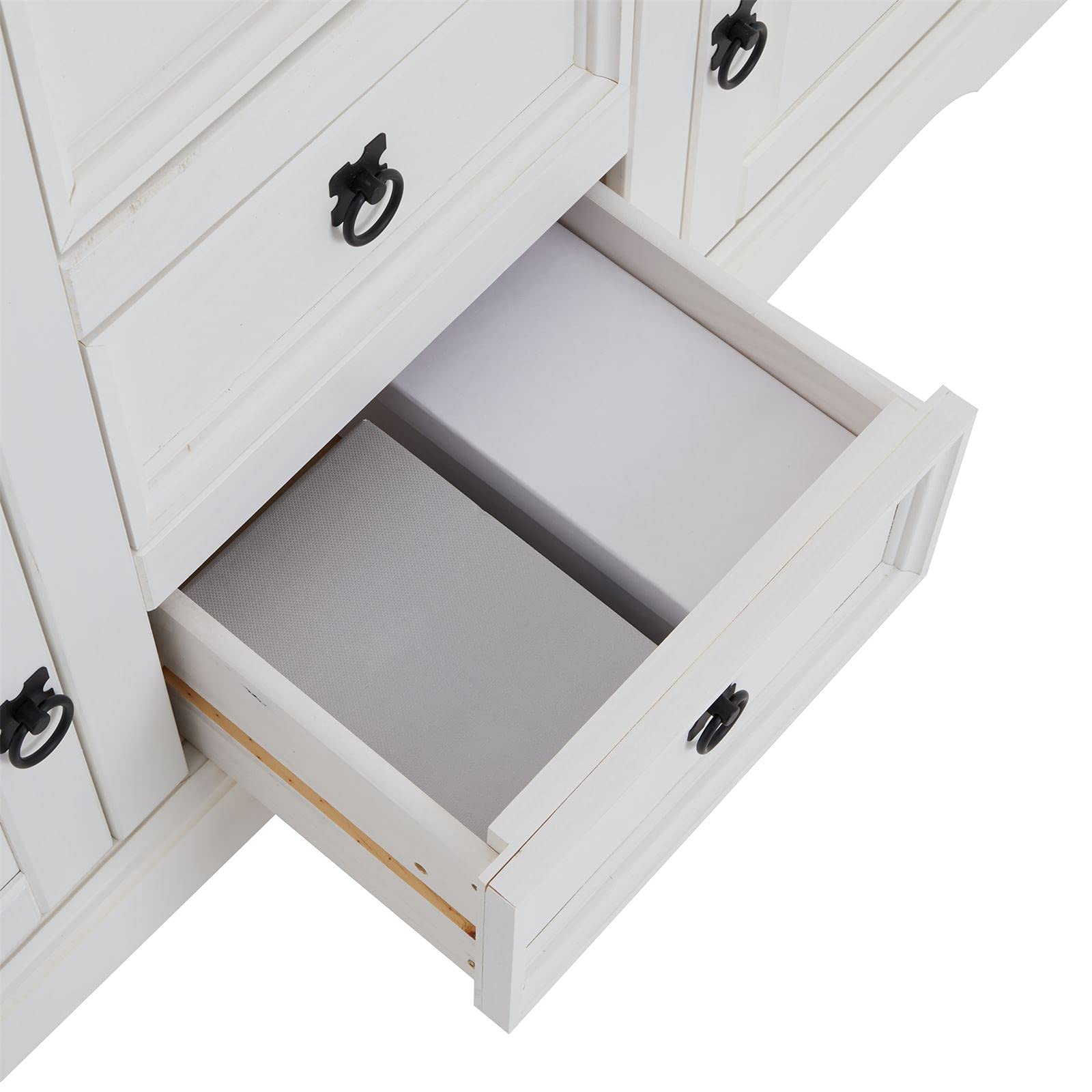 CARO-Möbel Sideboard Campo, Kommode Kiefer massiv, weiß lasiert, 5 Schubladen und 2 Türen