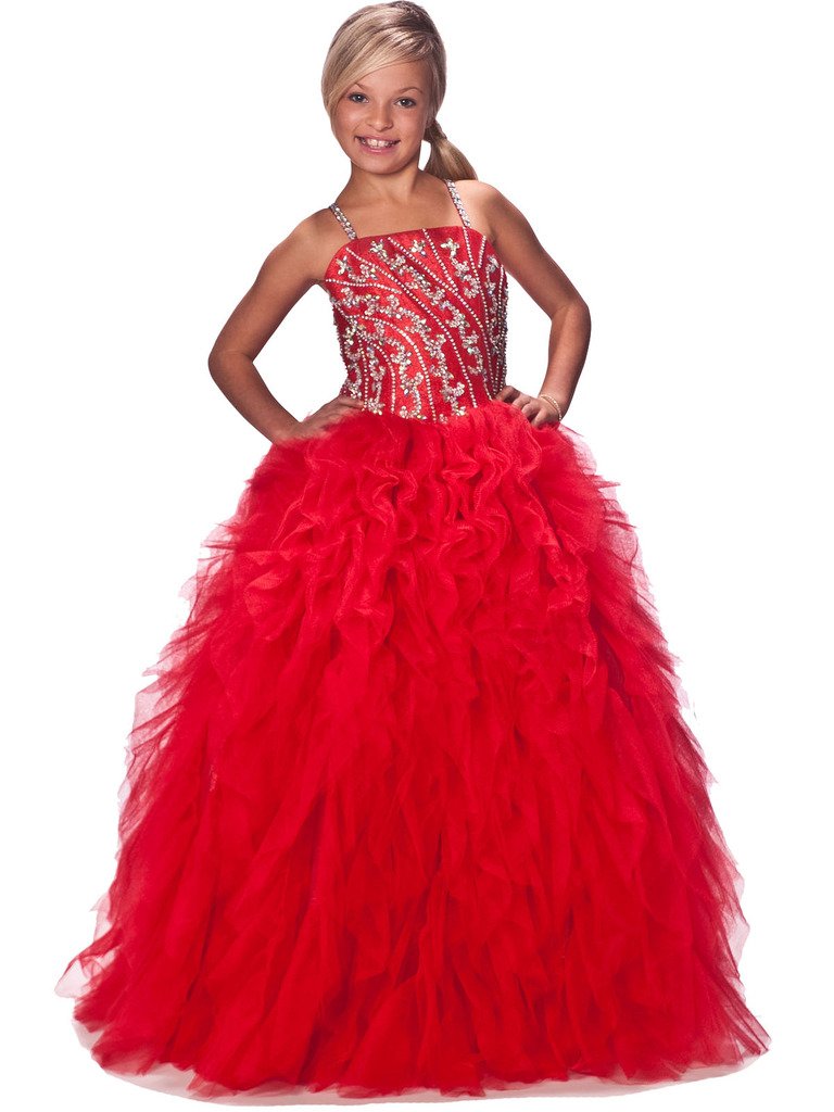 GreenBloom Girls'Princess Ball Gowns Crystal Ruffles Pageant Dresses