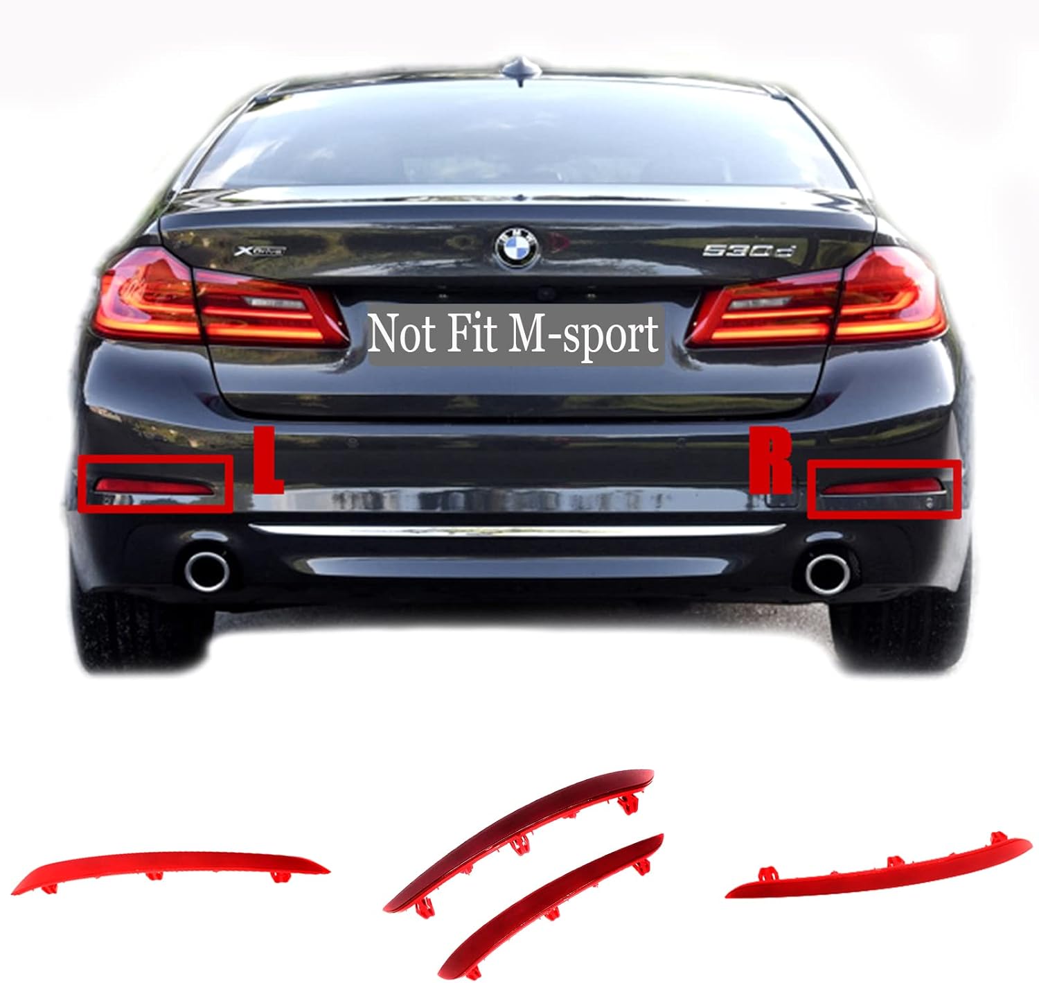Rear Reflector for 17-20 BMW 5 Series M Aerodynamics G30 Sedan G31 Fit 518d 520i 530i 535i 540i 525d M550 2017 2018 2019 2020 Bumper Left Right Driver Side 63147851577 63147851578 (Pair)
