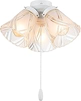 Vista 2 de Aspen Creative 22013-3, Kit de luces para ventilador de techo de tres luces con cadena de tracción, acabado blanco mate con pantallas de vidrio