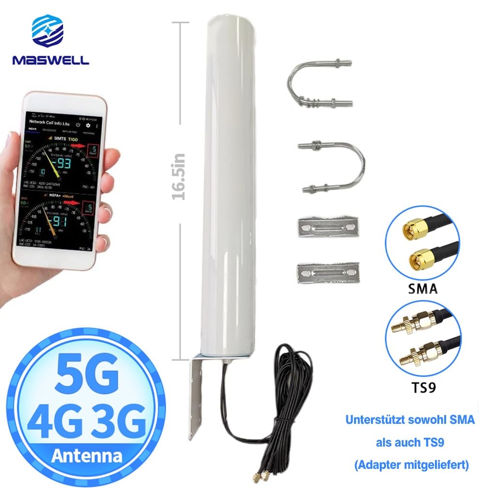 Maswell Antenne WiFi 6 5G - 2,4 GHz 5,8 GHz 4G 5G haut débit 600-6000 MHz omnidirectionnelle avec connecteur SMA pour routeur CPE, hotspot mobile, rallonge de portée sans fil, appareil photo