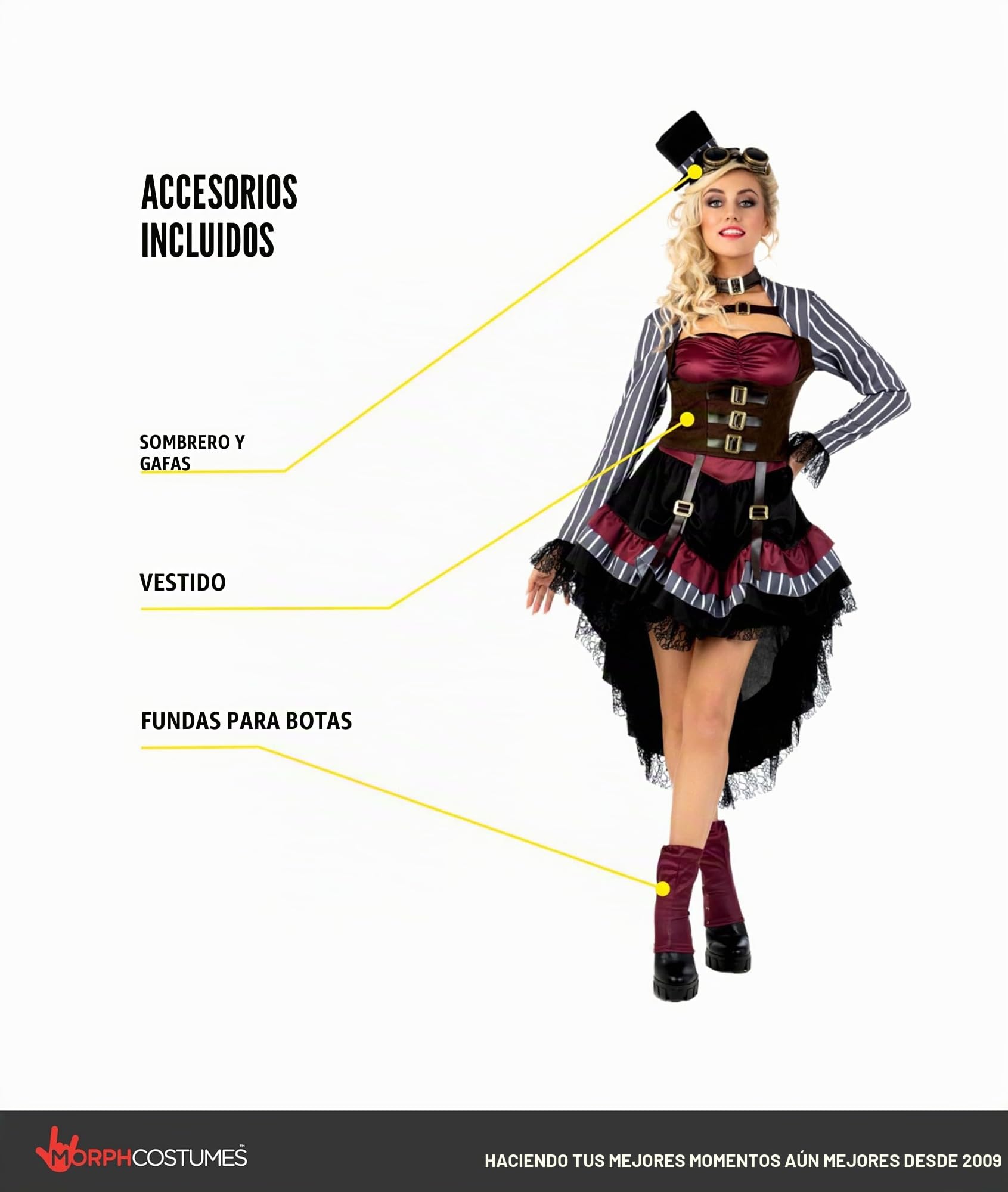 Morph - Disfraz de mujer de lujo para mujer, diseño gótico victoriano de Halloween para mujer, disponible en tallas S, M, L, XL