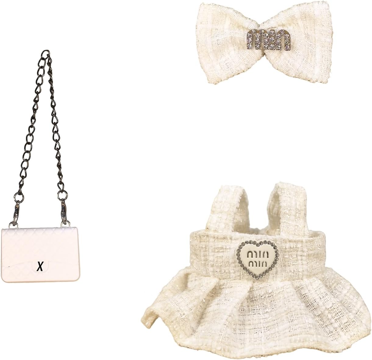 3 - Piece Clothes Set 14 - 17cm Cute labooboo Outfits with Accessories | White Dress, Bow Clip & C’s Bag (No Doll) Compatible with Pop Mart The Monsters La Bubu