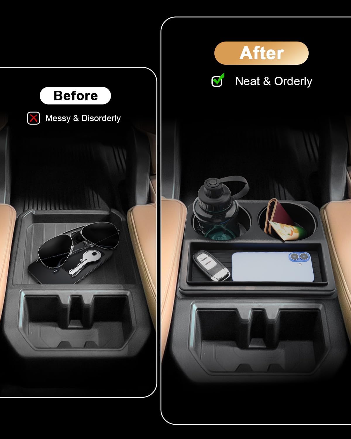 ECOZEN Second Row Organizer for 2023-2026 Toyota Sequoia(Platinum/1794 Edition/Capstone) - Back Seat Organizer with Two Extra Cup Holders for 2023-2026 Sequoia Interior Accessories - Premium ABS