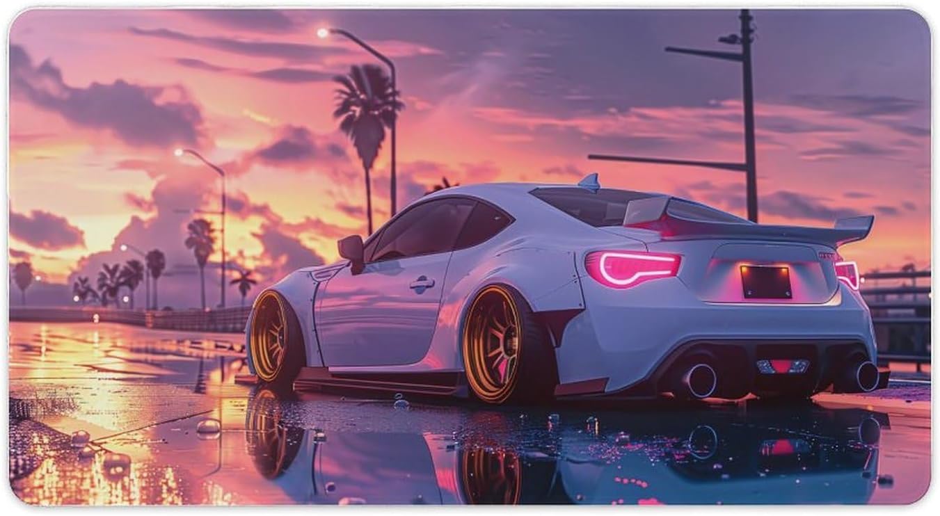 JDM Car Modified BRZ Sunset Large Gaming Mouse Pads Non-Slip Rubber Base Desk Mat Laptop Computer Accessories Supplies Writing Pad for Office Home 40X75cm
