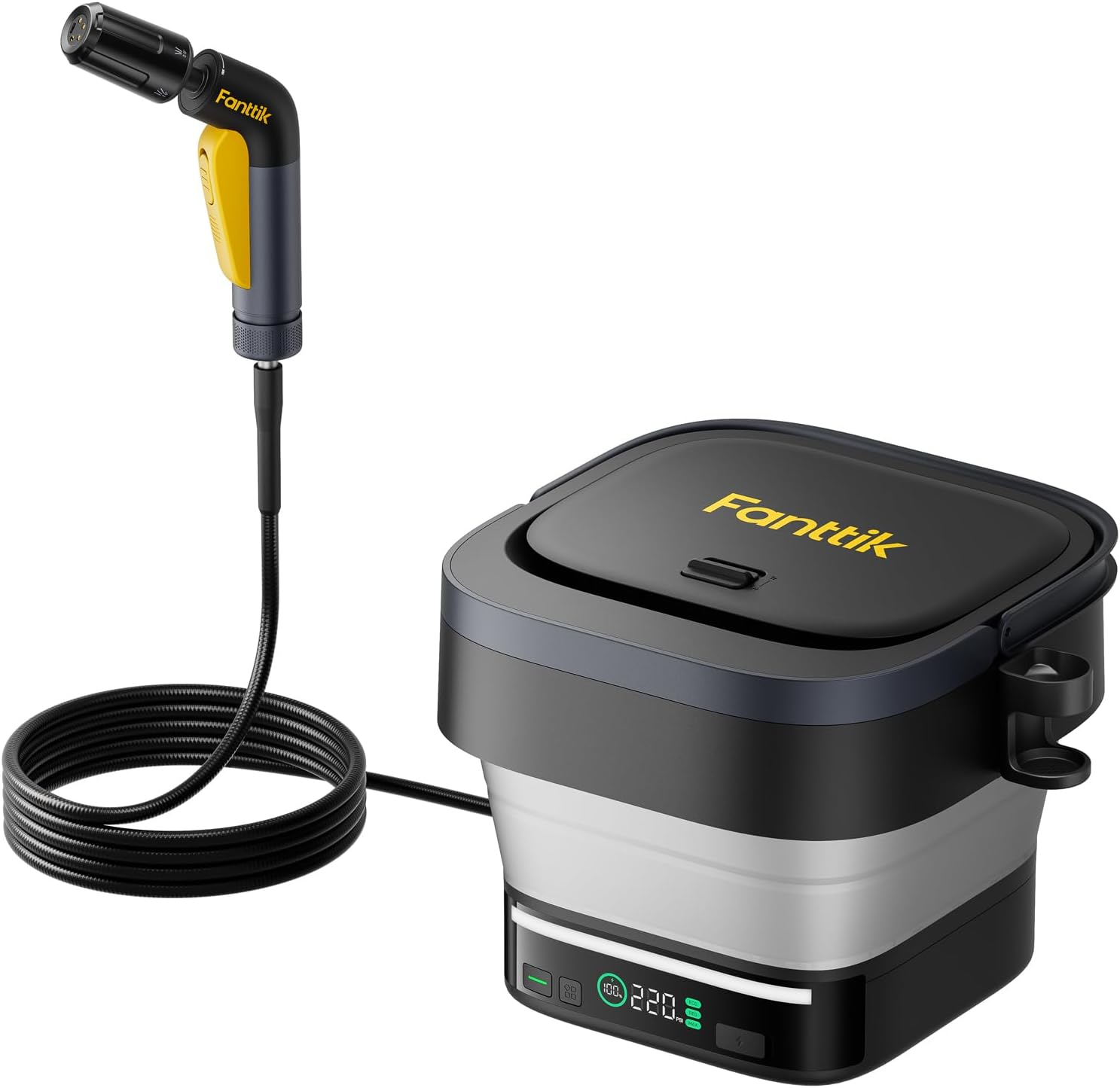 Fanttik NB10 Fold Cordless Electric Pressure Washer, Foldable Sprayer Washer w/3.2gal Tank, HD LED Display, 5-in-1 Nozzle, Max 220PSI, with Camping Light, Type-C Charging, for Patio, Camping