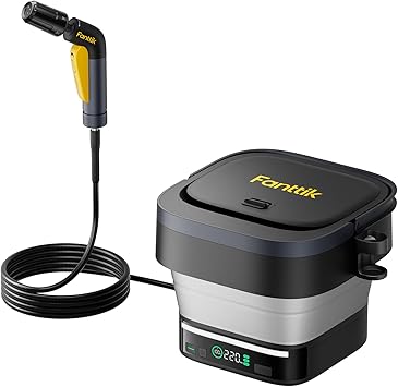 Fanttik NB10 Fold Cordless Electric Pressure Washer, Foldable Sprayer Washer w/3.2gal Tank, HD LED Display, 5-in-1 Nozzle, Max 220PSI, Type-C Charging, for Light Cleaning in Patio, Bicycles & Camping