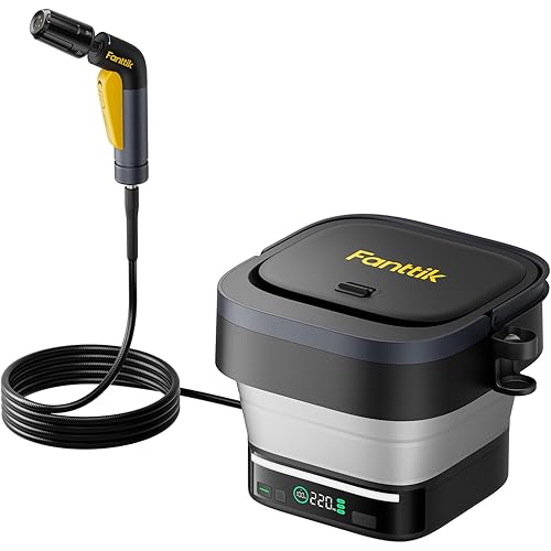 Fanttik NB10 Fold Cordless Electric Pressure Washer, Foldable Sprayer Washer w/3.2gal Tank, HD LED Display, 5-in-1 Nozzle, Max 220PSI, Type-C Charging, for Light Cleaning in Patio, Bicycles & Camping