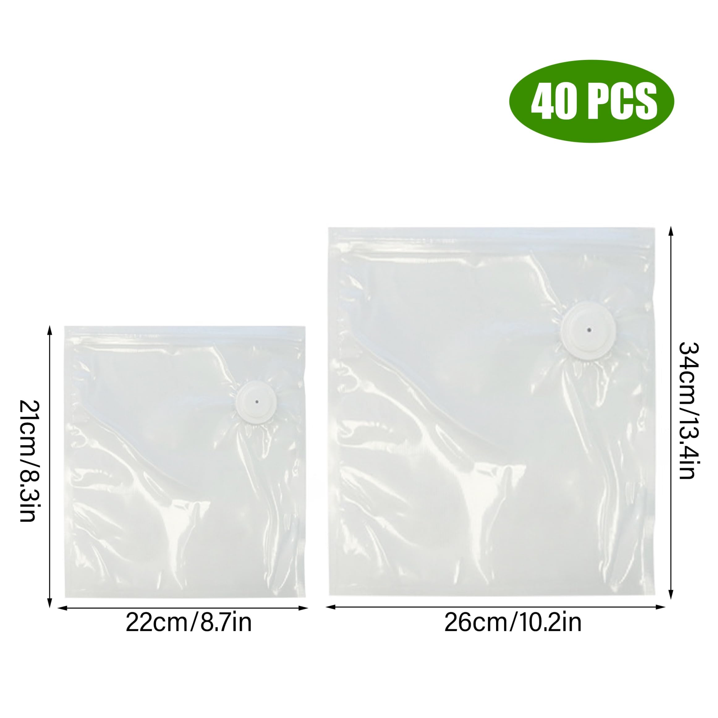 Bolsas selladoras al vacío para alimentos, paquete de 40 bolsas selladoras al vacío para alimentos, reutilizables de grado grueso con válvula de aire, blancas (20 pequeñas de 8, 27 x 8, 66 pulgadas