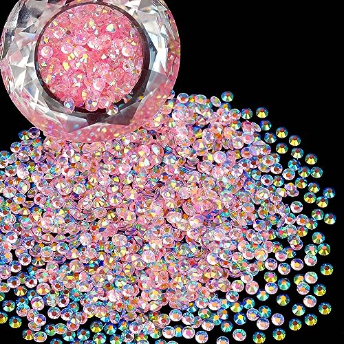 Wholesale Bulk Bag 5000PCS 3mm Resin Flat Back Rhinestone, Transparent Light Pink AB Round Non Hotfix Flatback Rhinestones for Nails, Tumblers, DIY Bling Embellishments, Loose Glitter Crystal Stone