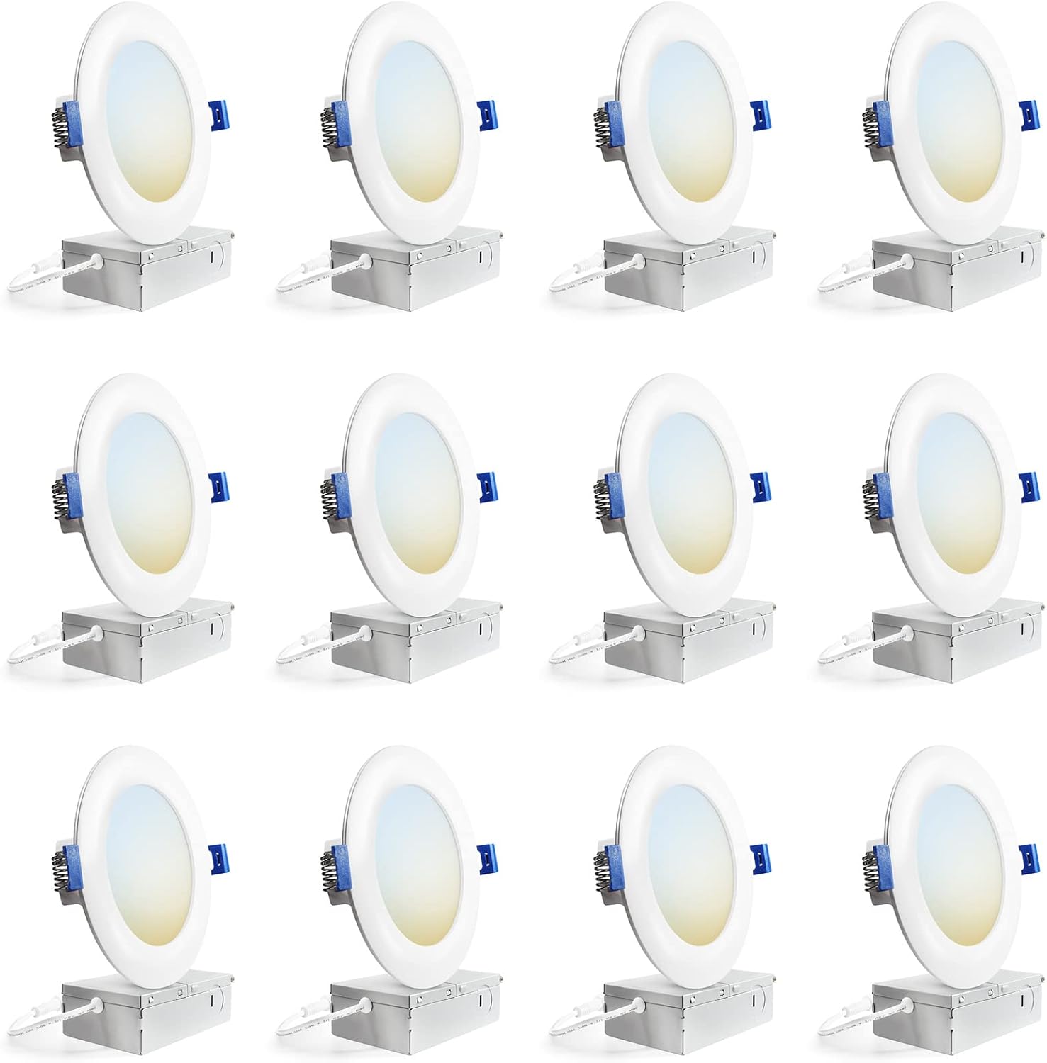 12-Pack LED Ultra-Thin Ceiling Light,Recessed Lighting 6 inch with Junction Box,5CCT 12W(110W Eqv) 1050LM Dimmable LED Downlight