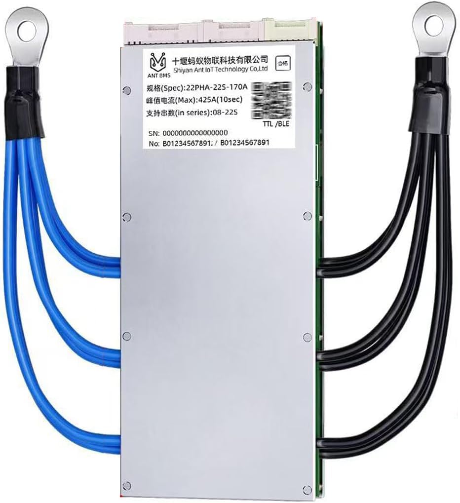 MayiESS Smart BMS 8S 9S 10S 11S 12S 13S 14S 15S 16S 17S 18S 19S 20S 21S 22S for Li-ion LifePO4 LTO Battery 24V 36V 48V 60V 72V 170A Continuous 425A Peak Smart Balance Board for E-Bike