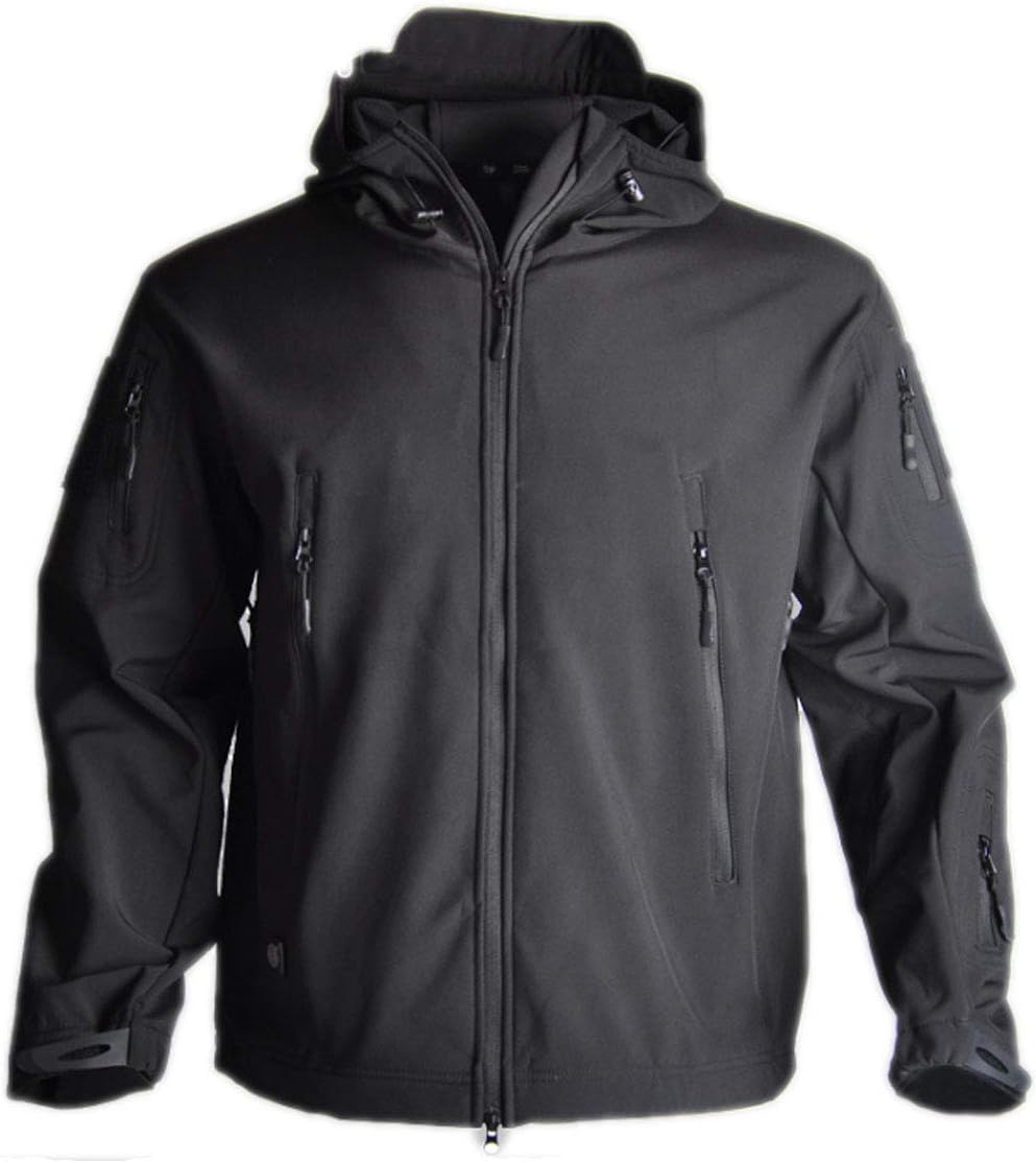 HARGLESMAN Men's Outdoor Waterproof Soft Shell Hooded Fleece Military Functional Keep Warm Jacket