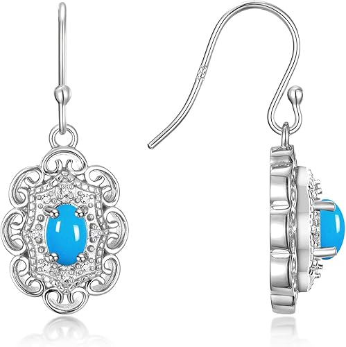RYLOS Aretes para mujer aretes de plata 925 con forma ovalada y diamantes auténticos aretes colgantes de 023 x 013 pulgadas aretes de piedra natal
