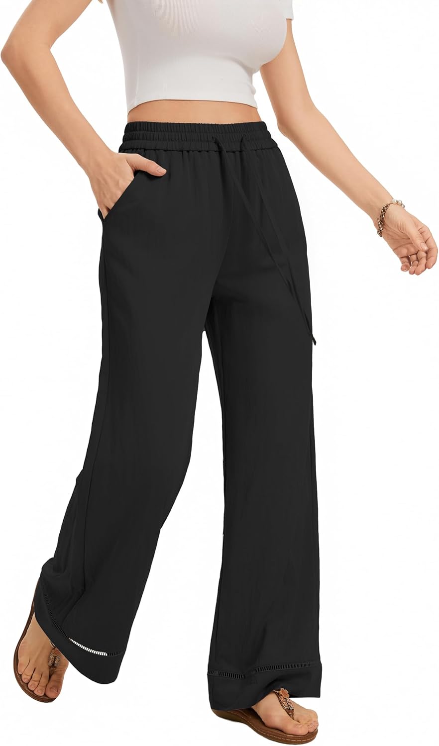 Casual Loose Pants Women's Summer Elastic Drawstring Waisted Cropped Trousers - Image 4