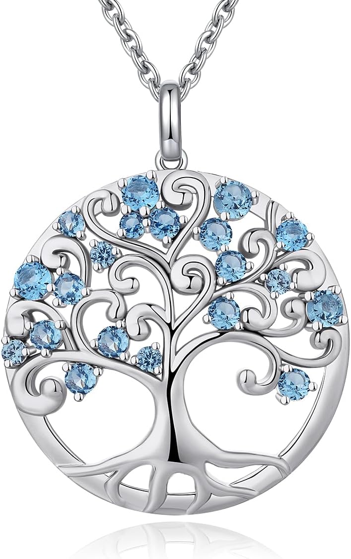 jiamiaoi 18K White Gold Plated Tree of Life Necklaces for Women Cubic Zirconia Tree of Life Necklace with Birthstones,Great Gift for Women/Mother/Wife