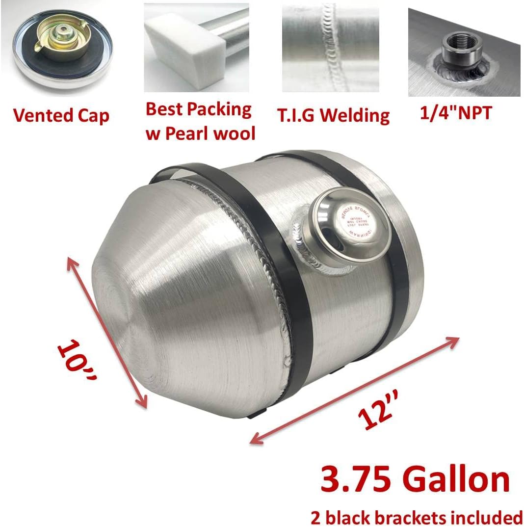 JSD 3.75 Gallons 10"x12" Aluminum Spun Round Fuel Cell Tank Gas Tank Center Fill 1/4" NPT Outlet