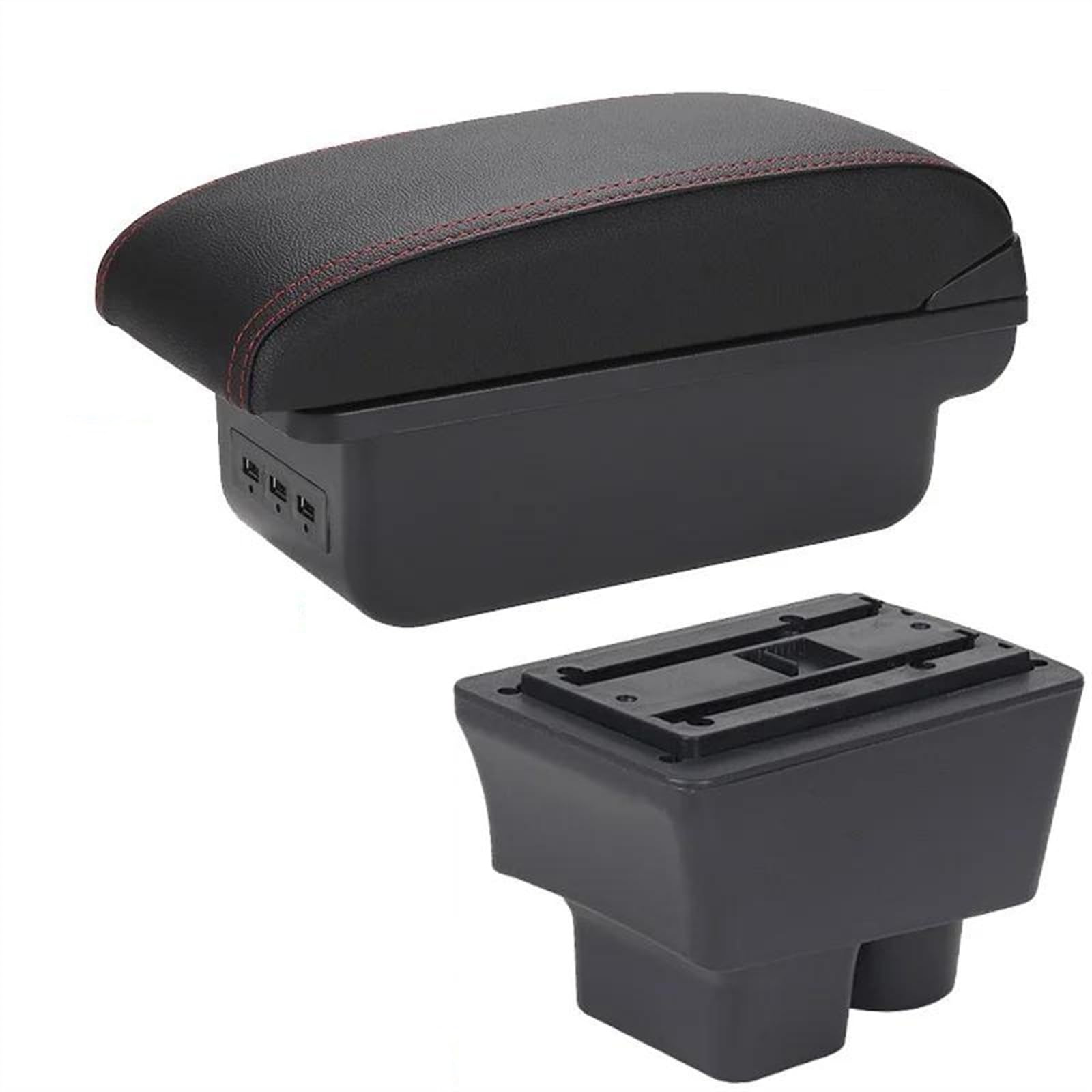 NOHEEU Car Armrest Box Retrofit Parts Storage Interior Accessories For Fabia II 2008-2014(B1 Black red 3USB)
