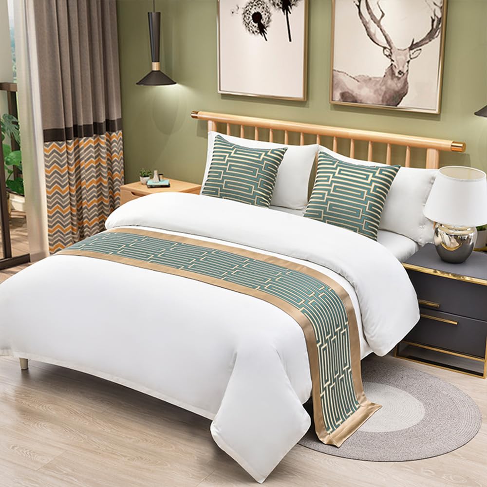 QRGMKL Luxury Bed Runners and Matching Cushions Modern Bed Runner for Foot of Bed European Style Bed Scarf Bedspreads Coverlets for Bedroom Hotel Bedding Decorations -E||2 Pillowcases(50X50cm)