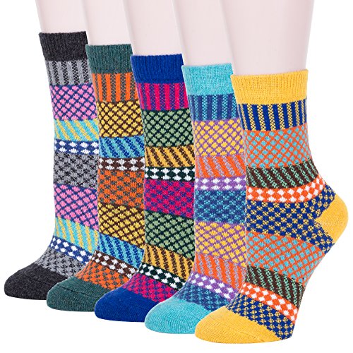Yannik Women's 5 Pair Pack Vintage Style Cotton Knitting Wool Winter Crew Socks (SKMG17-7)